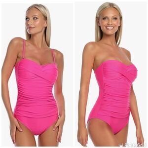 Relleciga Neon Rose Tummy Control Ruched Swimwear Strapless One Piece